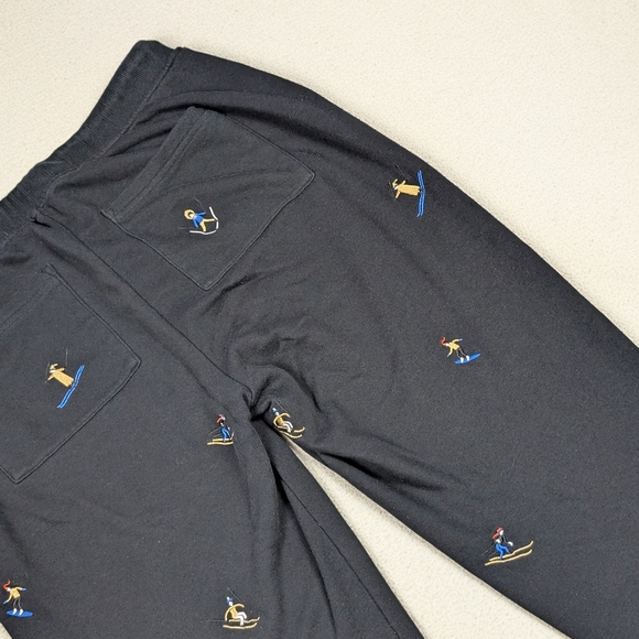 Loft Lou Grey Embroidered Skier Terry Sweatpants Medium Black Cotton Drawstring - Picture 14 of 16